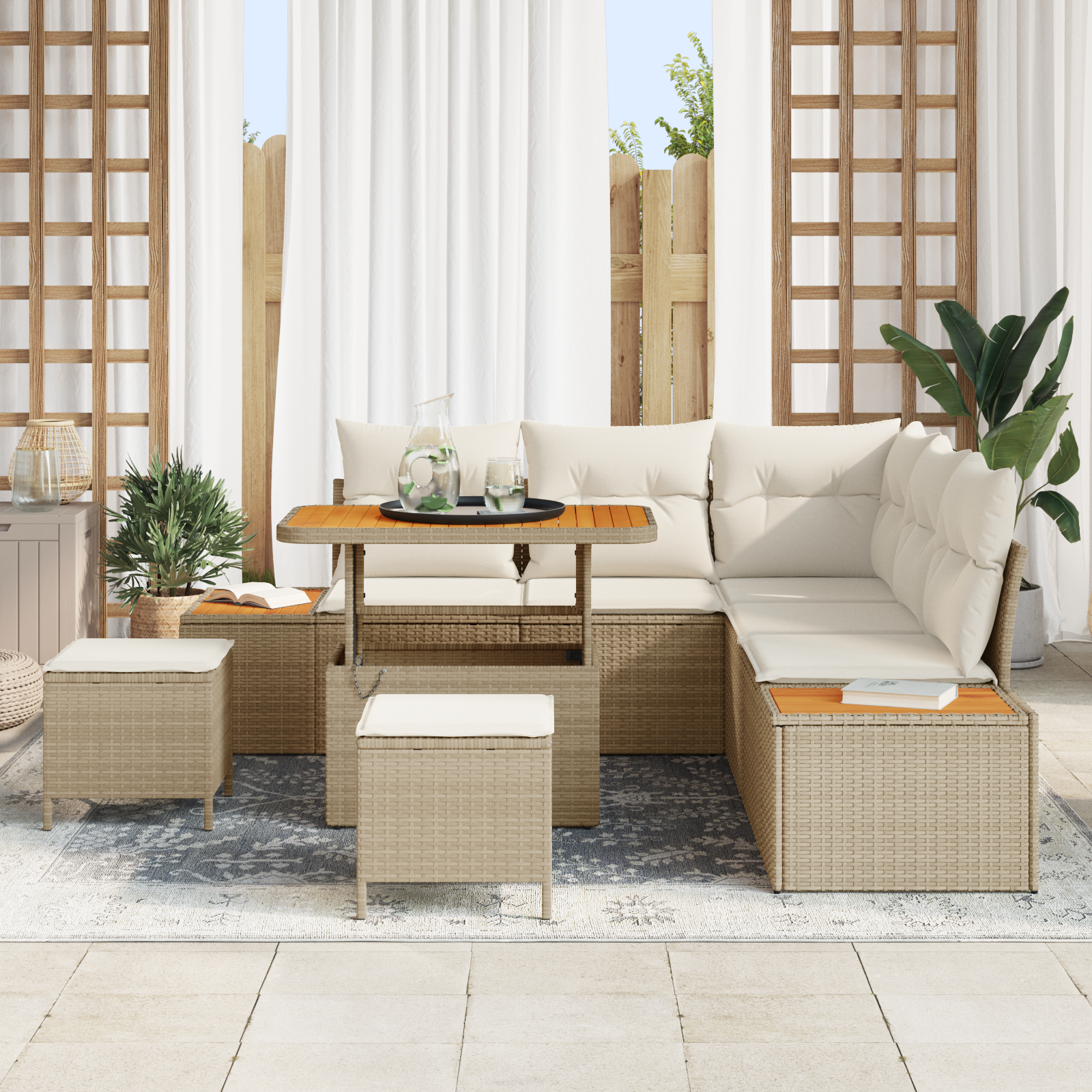 vidaXL Set de canapele pentru grădină cu pernă 8 pcs Bej Rattan poli