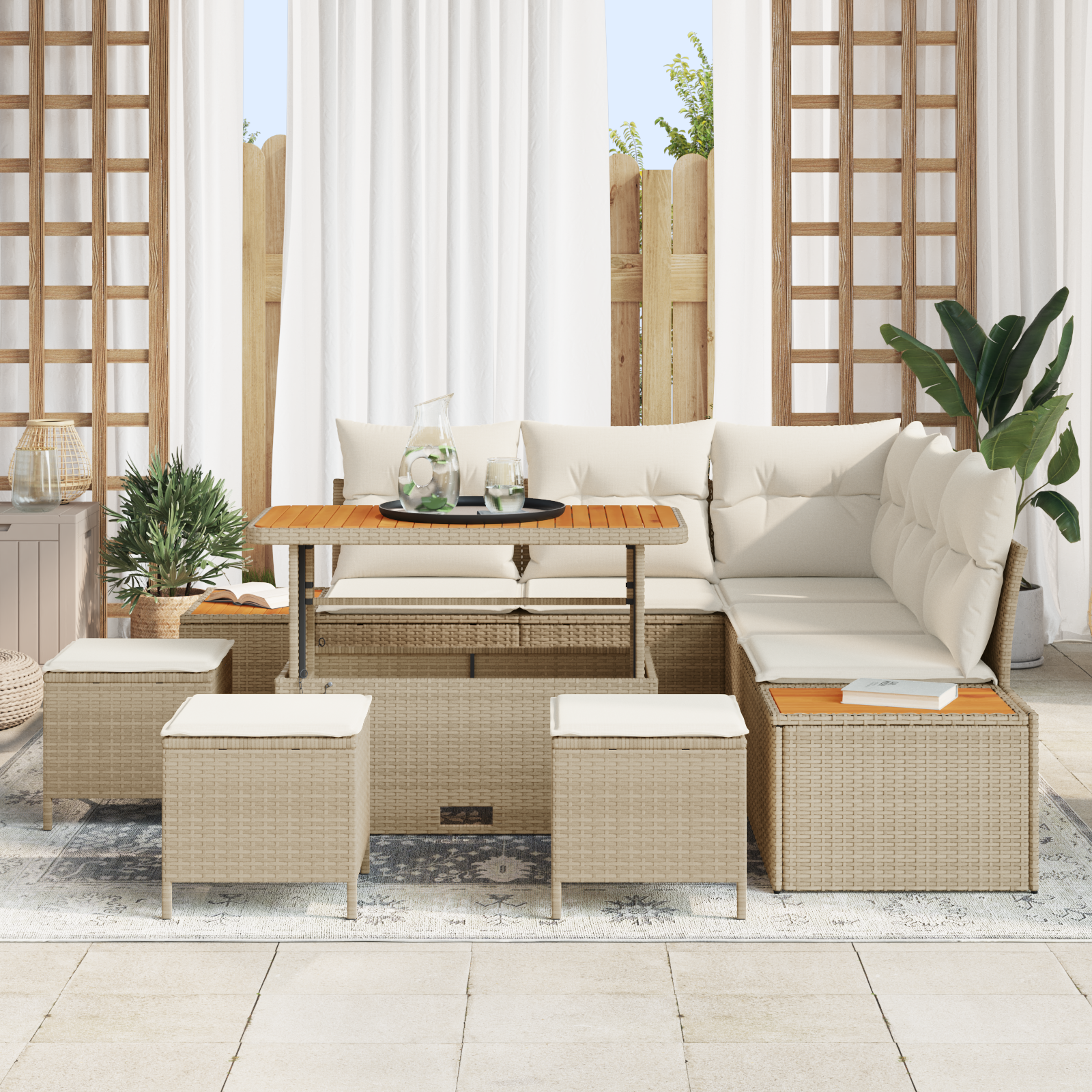 vidaXL Set de canapele pentru grădină cu pernă 9 pcs Bej Rattan poli