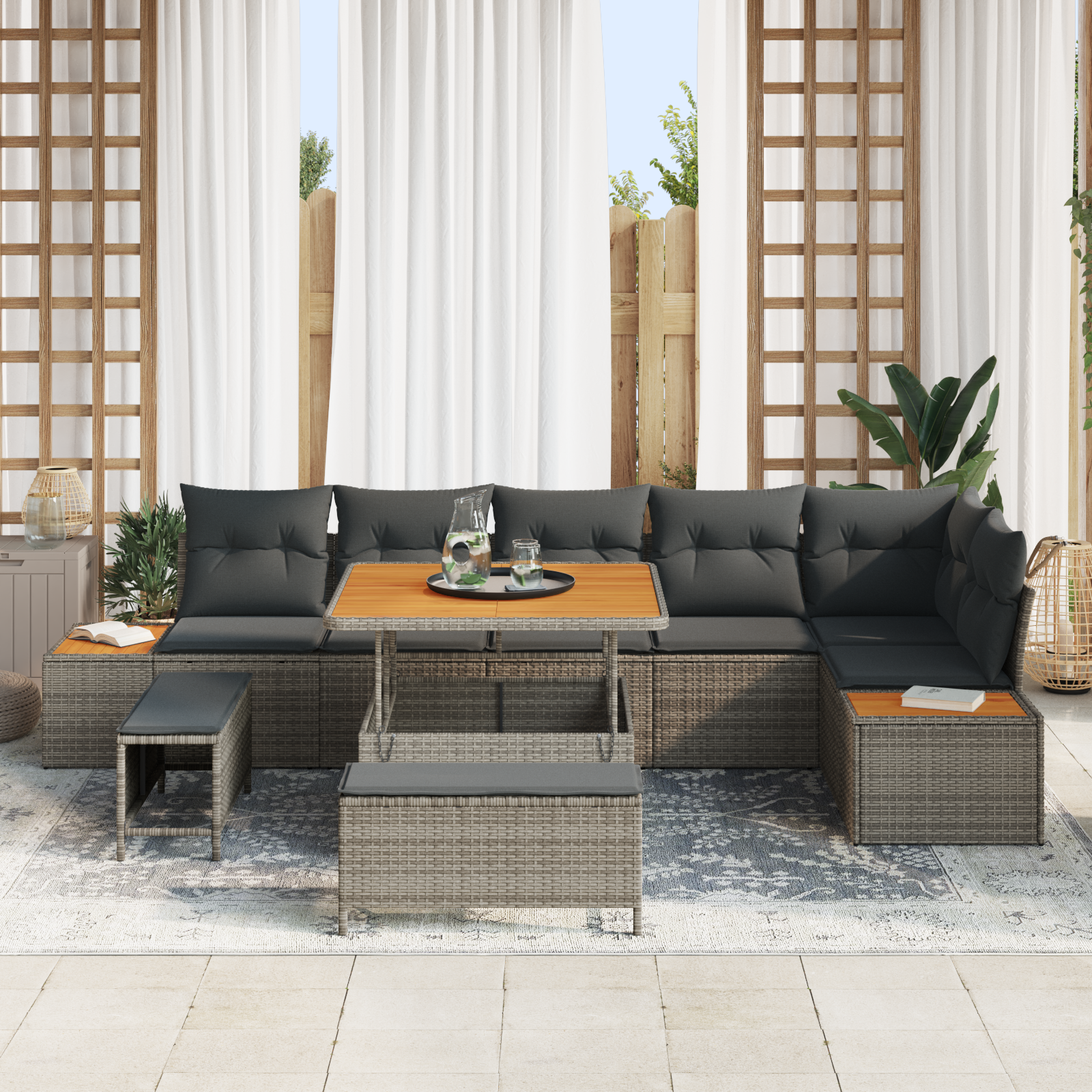 vidaXL Set de canapele pentru grădină cu pernă 9 pcs Gri Rattan poli