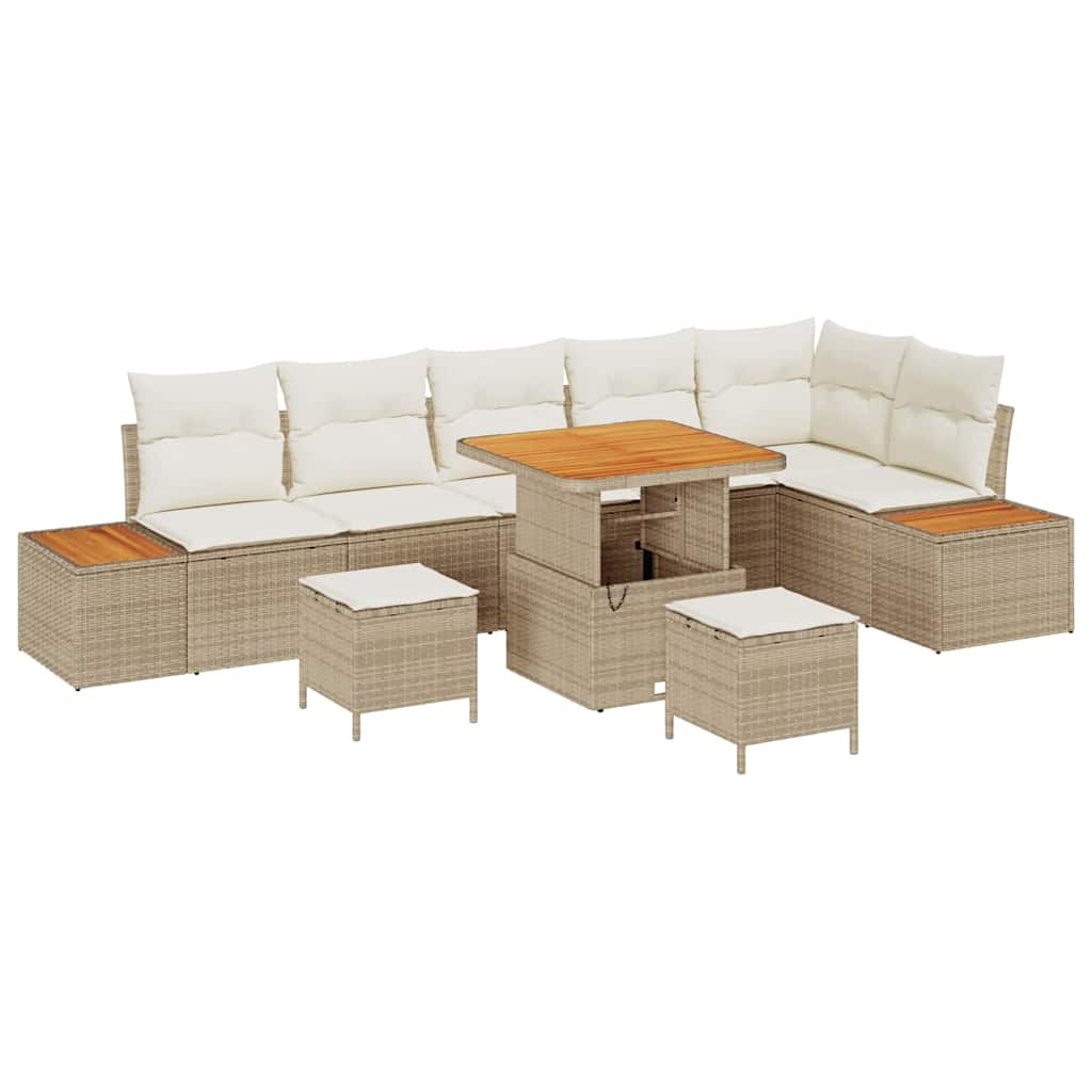 vidaXL Set de canapele pentru grădină cu pernă 9 pcs Bej Rattan poli