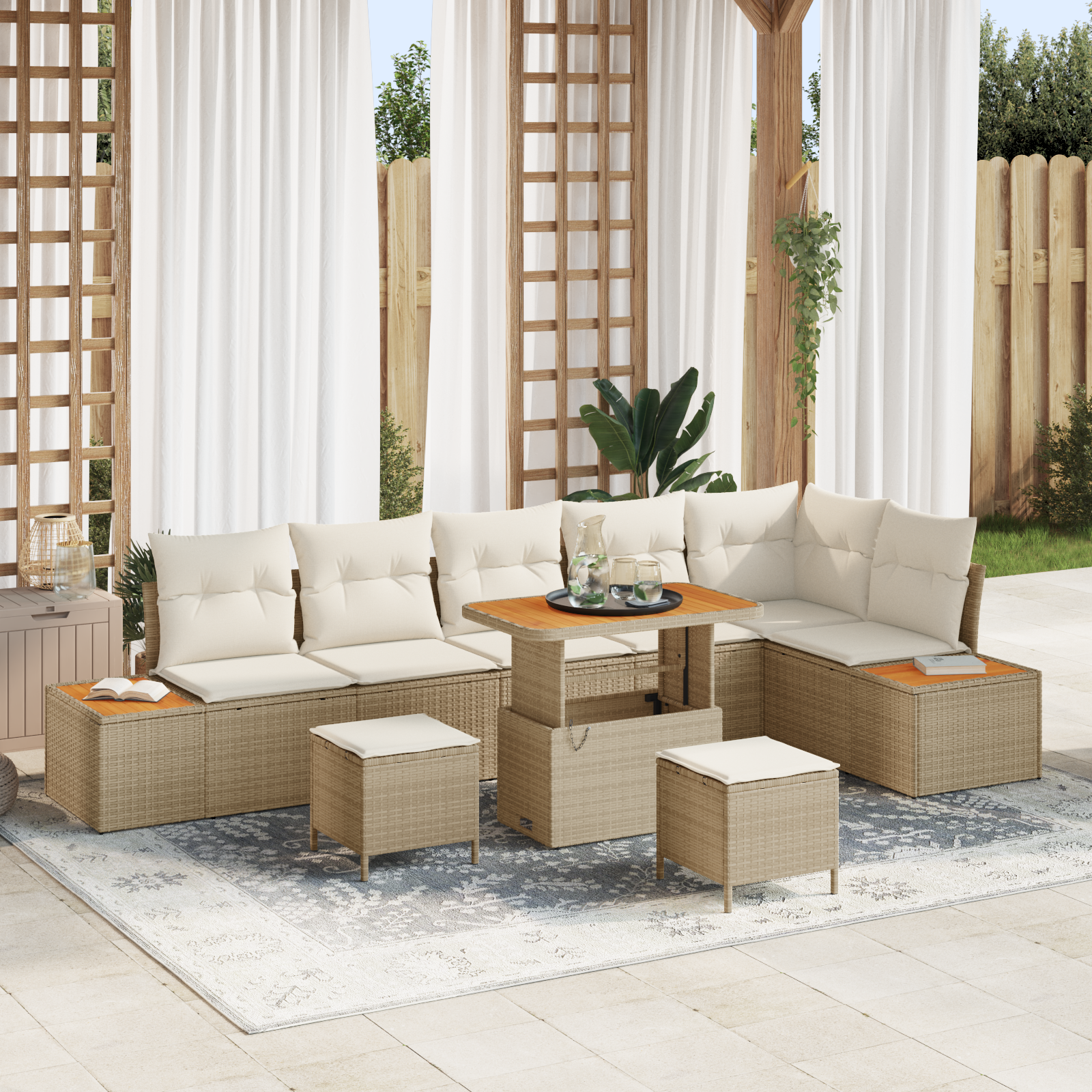 vidaXL Set de canapele pentru grădină cu pernă 9 pcs Bej Rattan poli
