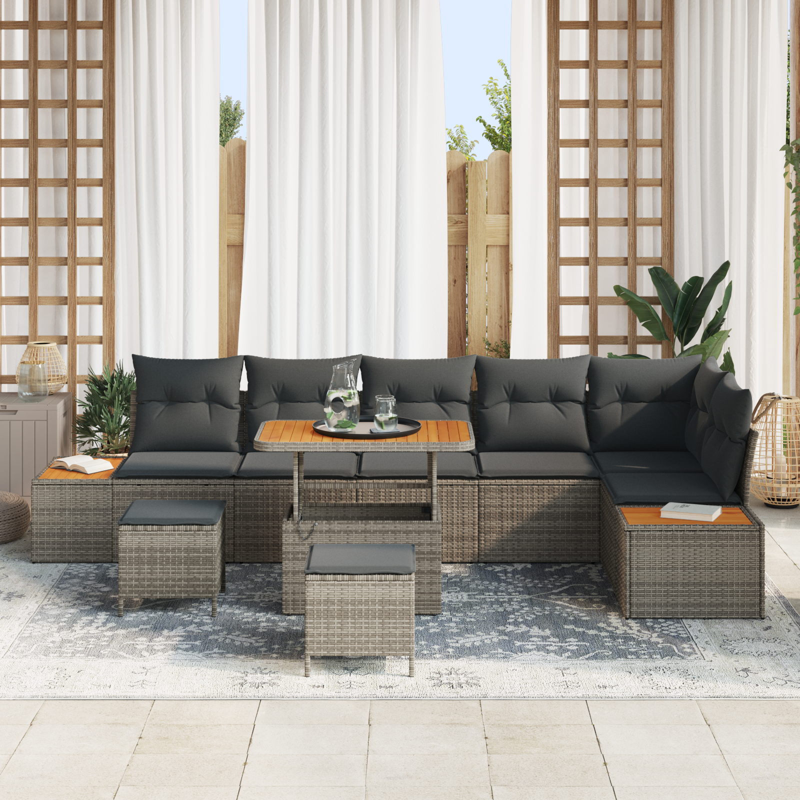 vidaXL Set de canapele pentru grădină cu pernă 9 pcs Gri Rattan poli