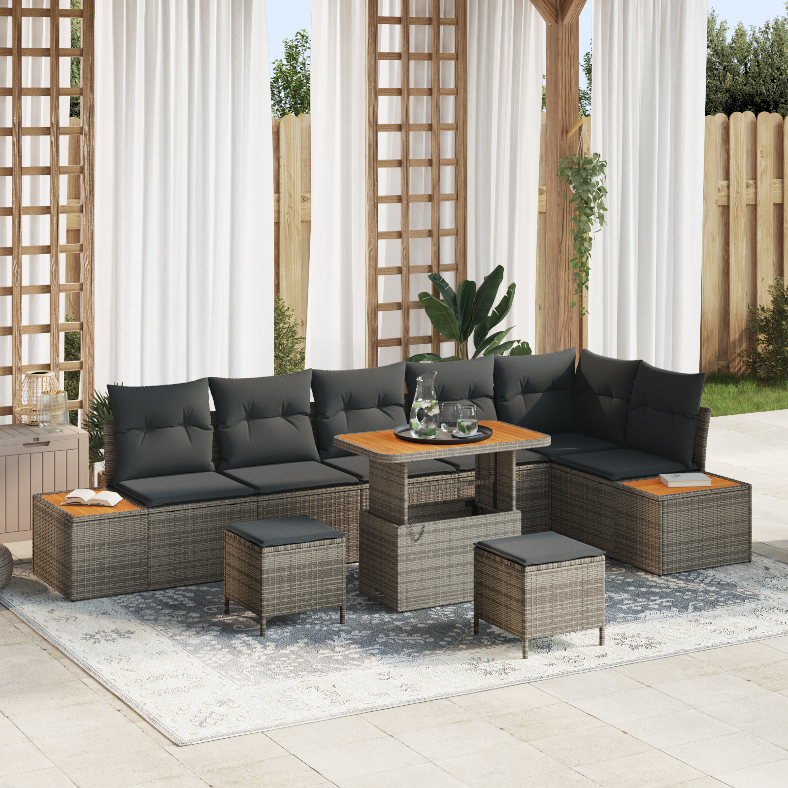 vidaXL Set de canapele pentru grădină cu pernă 9 pcs Gri Rattan poli