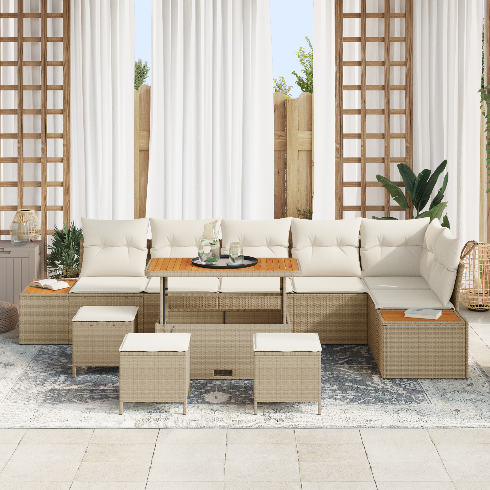 vidaXL Set de canapele pentru grădină cu pernă 10 pcs Bej Rattan poli vidaXL Set de canapele pentru grădină cu pernă 10 pcs Bej Rattan poli