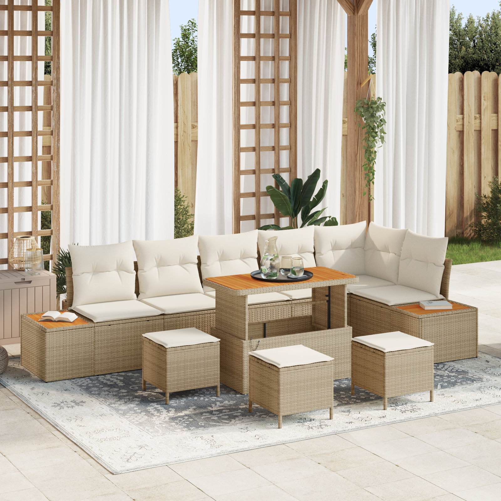 vidaXL Set de canapele pentru grădină cu pernă 10 pcs Bej Rattan poli vidaXL Set de canapele pentru grădină cu pernă 10 pcs Bej Rattan poli