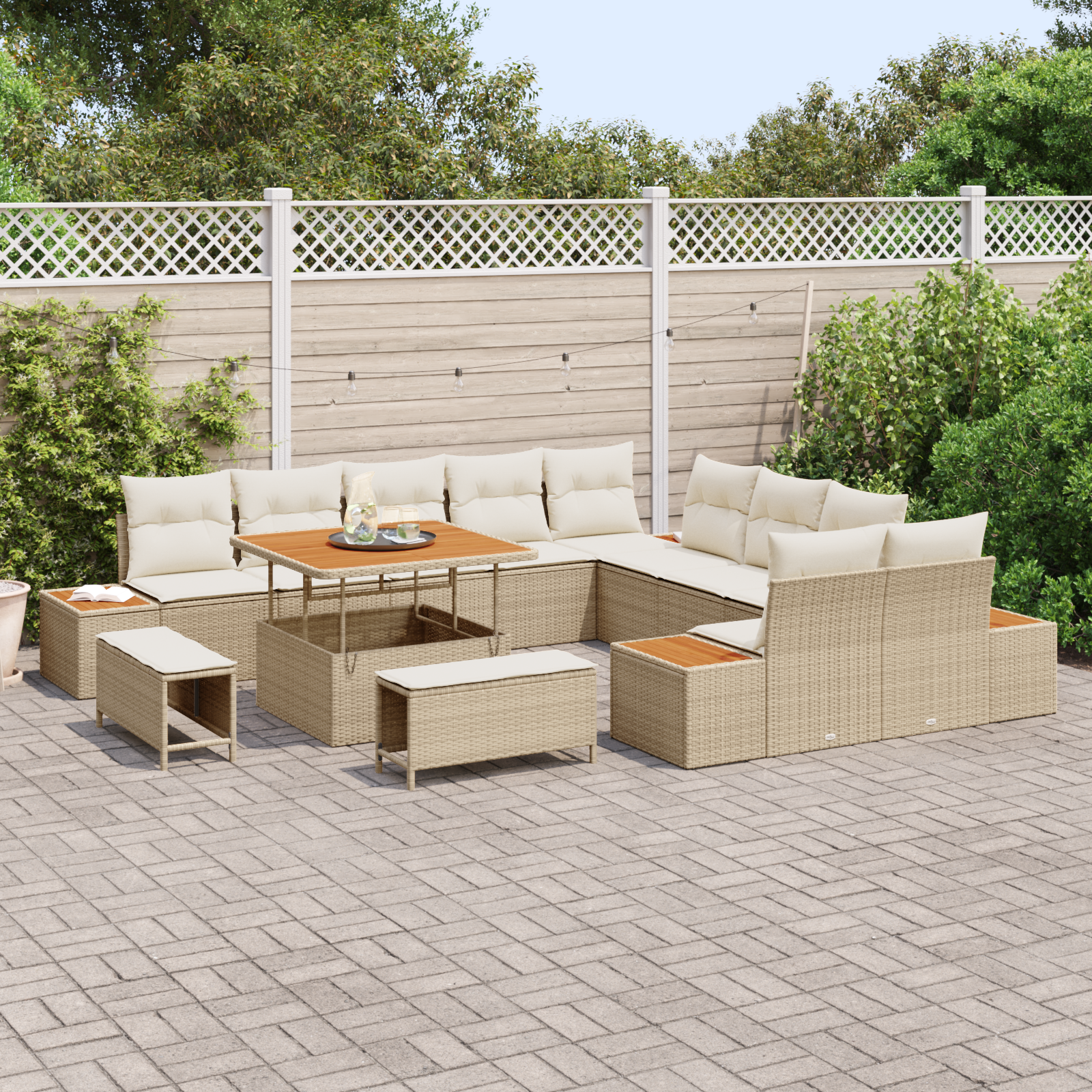 vidaXL Set de canapele pentru grădină cu pernă 13 pcs Bej Rattan poli