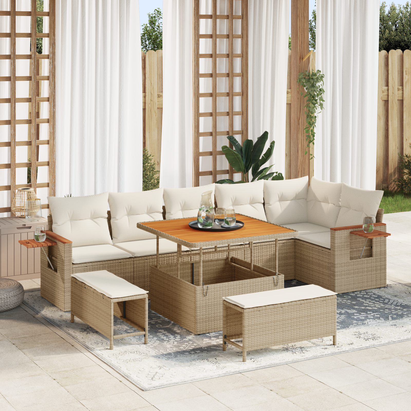 vidaXL Set de canapele pentru grădină cu pernă 9 pcs Bej Rattan poli