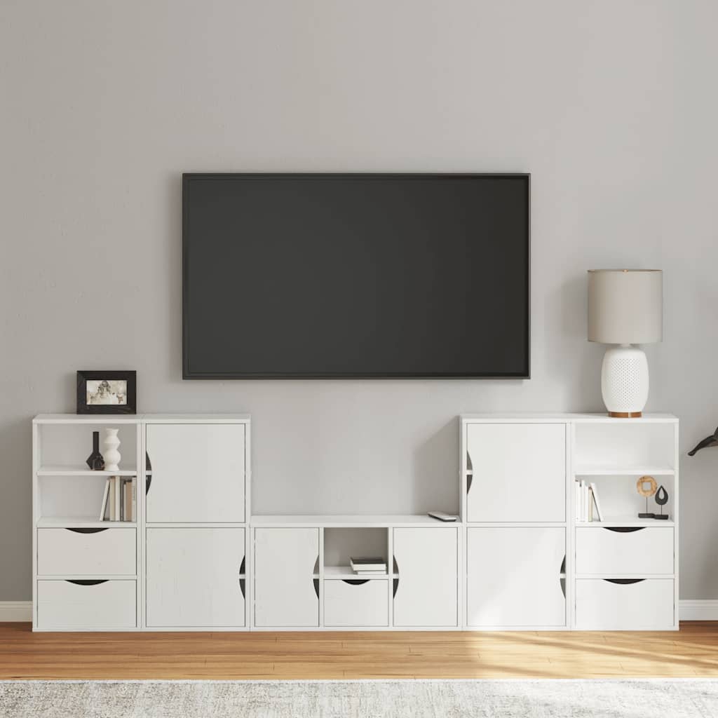 vidaXL Unități TV 5 piese cu depozitare ODDA din lemn masiv de pin alb vidaXL Unități TV 5 piese cu depozitare ODDA din lemn masiv de pin alb