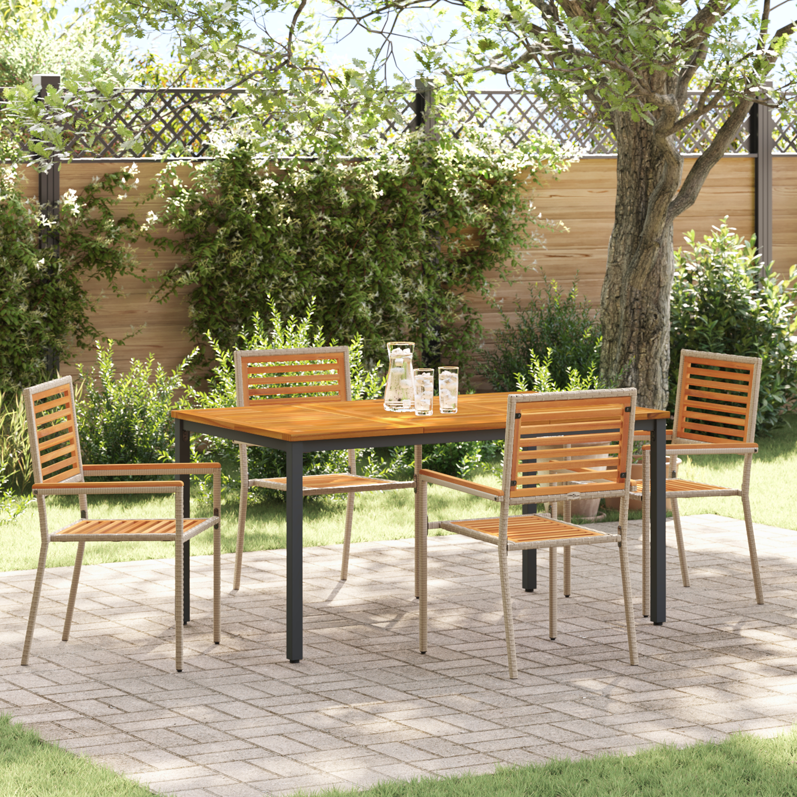 vidaXL Set de dining 5 piese pentru grădină Bej Poliratan Acacia vidaXL Set de dining 5 piese pentru grădină Bej Poliratan Acacia