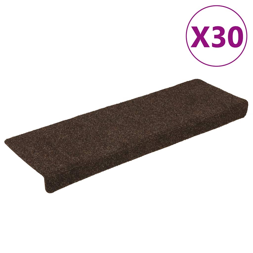 vidaXL Covorașe scări autoadezive, 30 buc., 65x21x4 cm, maro, cu margini dreptunghiulare