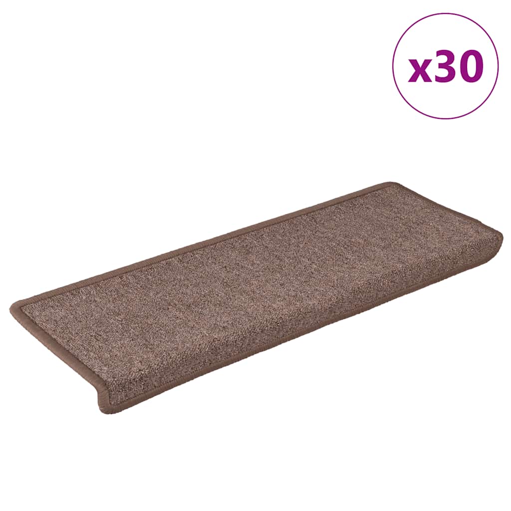 vidaXL Covorașe pentru scări, 30 buc., 65x21x4 cm, maro, cu margini dreptunghiulare