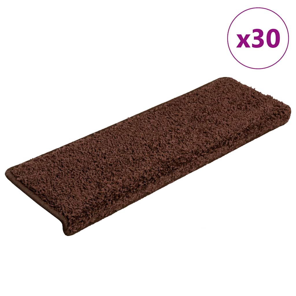vidaXL Covorașe pentru scări, 30 buc., 65x21x4 cm, maro, cu margini dreptunghiulare