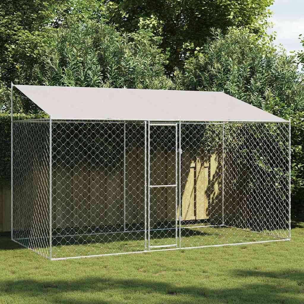vidaXL Cușcă pentru câine Argintiu 400 x 200 x 256 cm Oțel Galvanizat