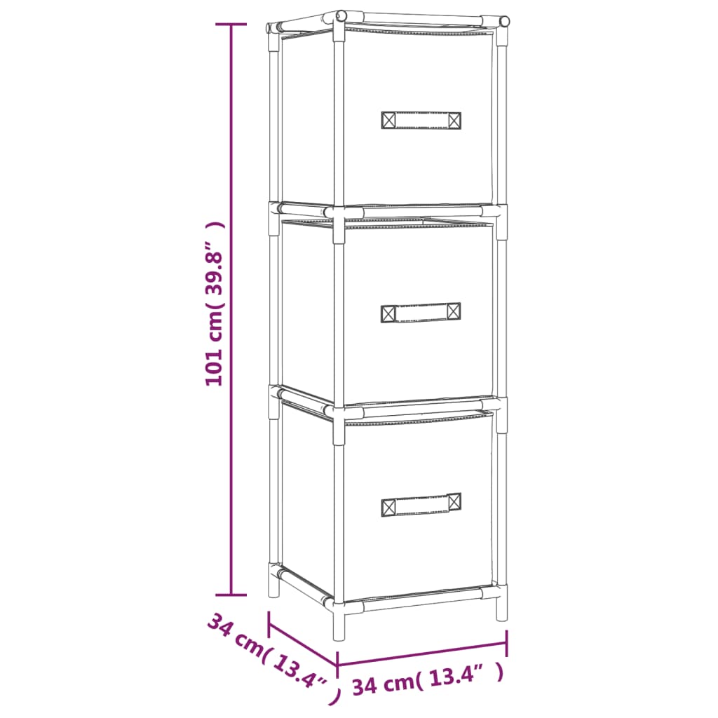 vidaXL Dulap de depozitare cu 3 sertare textile, gri 34x34x101 cm oțel vidaXL Dulap de depozitare cu 3 sertare textile, gri 34x34x101 cm oțel