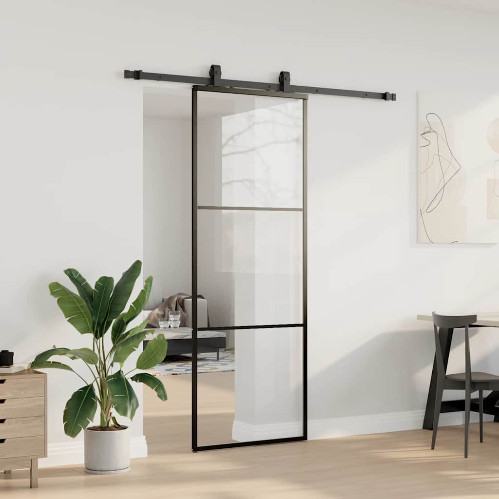 vidaXL Ușă glisantă cu set de feronerie neagră 76x205 cm Sticlă ESG vidaXL Ușă glisantă cu set de feronerie neagră 76x205 cm Sticlă ESG