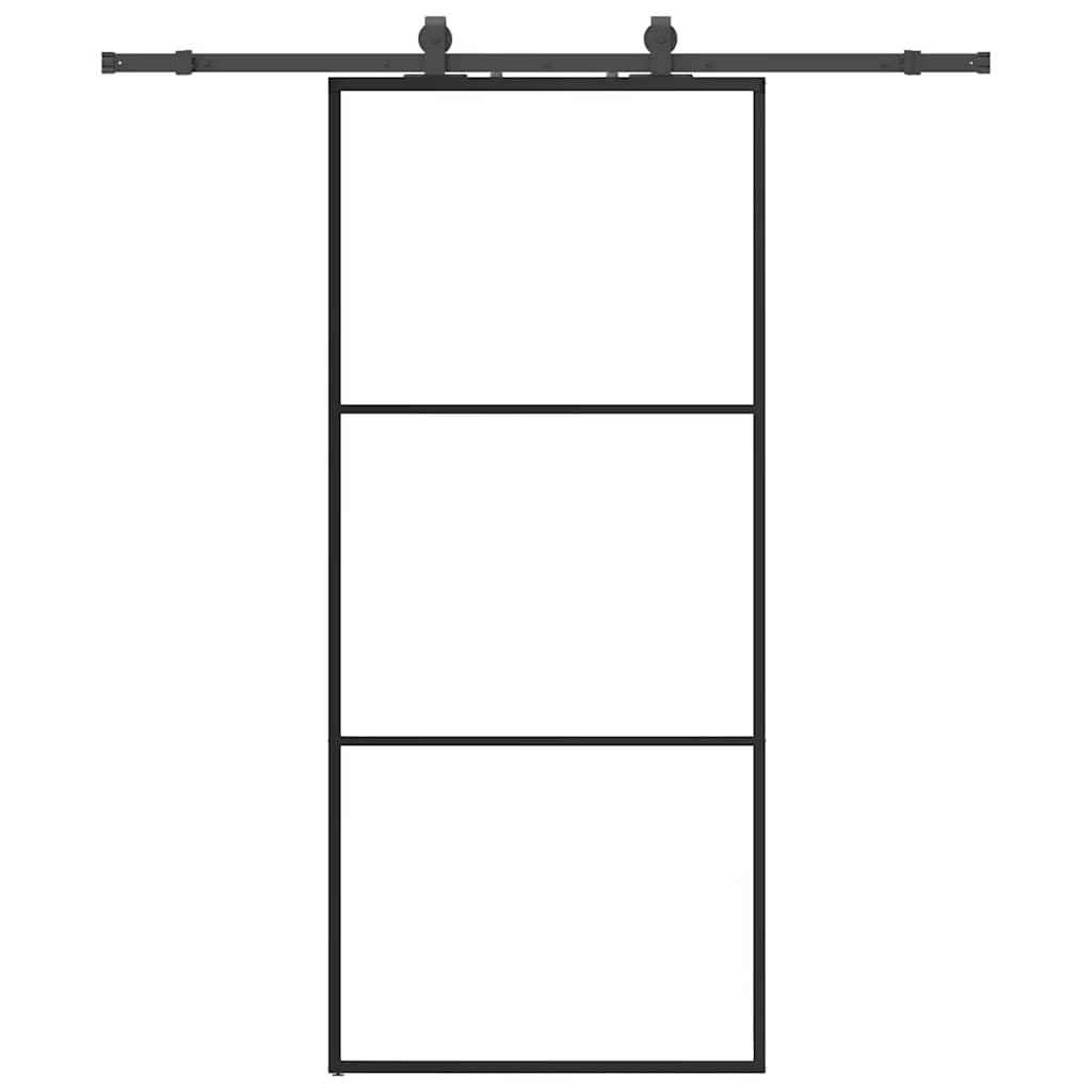 vidaXL Ușă glisantă cu set de feronerie neagră 90x205 cm Sticlă ESG vidaXL Ușă glisantă cu set de feronerie neagră 90x205 cm Sticlă ESG