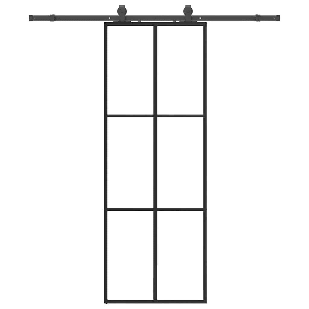 vidaXL Ușă glisantă cu set de feronerie neagră 76x205 cm Sticlă ESG vidaXL Ușă glisantă cu set de feronerie neagră 76x205 cm Sticlă ESG