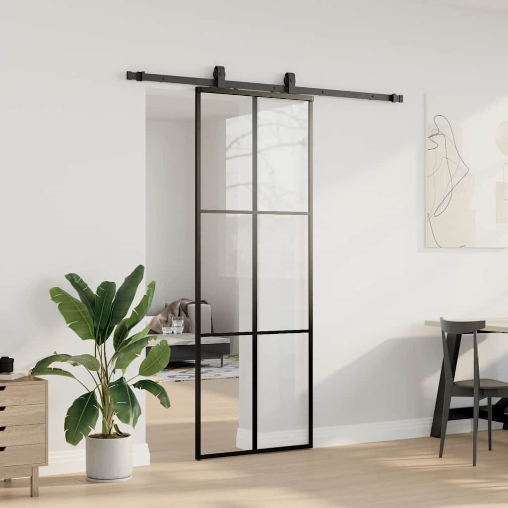 vidaXL Ușă glisantă cu set de feronerie neagră 76x205 cm Sticlă ESG vidaXL Ușă glisantă cu set de feronerie neagră 76x205 cm Sticlă ESG
