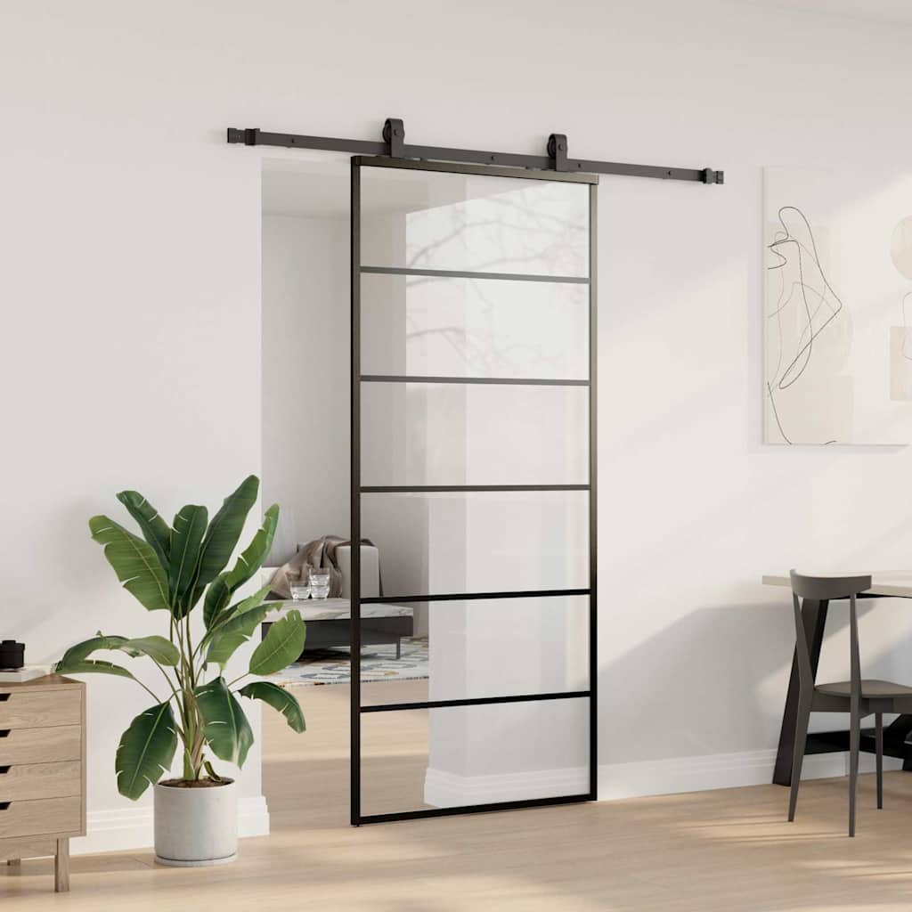 vidaXL Ușă glisantă cu set de feronerie neagră 90x205 cm Sticlă ESG