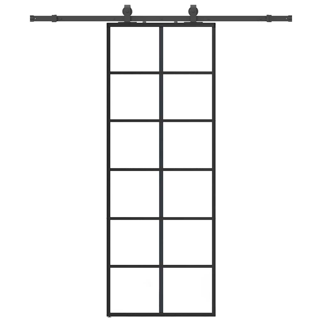 vidaXL Ușă glisantă cu set de feronerie neagră 76x205 cm Sticlă ESG vidaXL Ușă glisantă cu set de feronerie neagră 76x205 cm Sticlă ESG