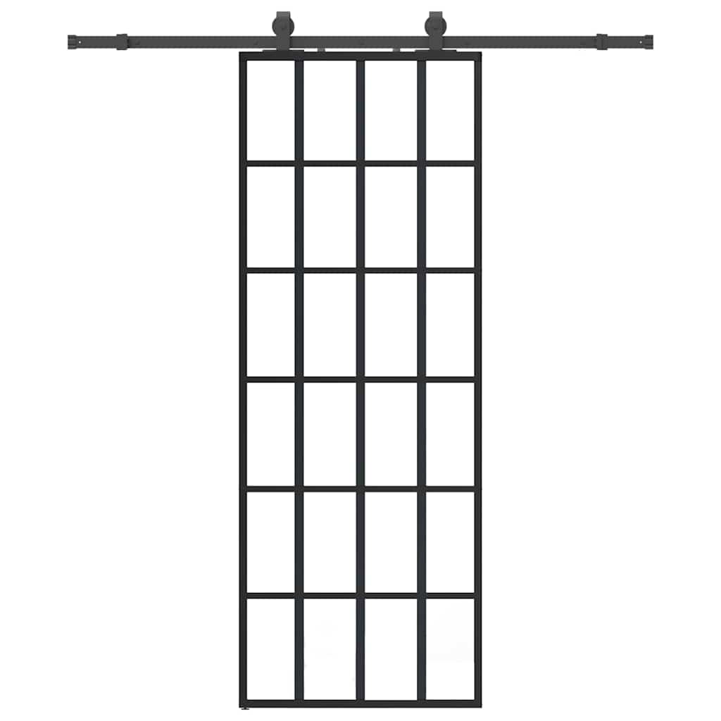 vidaXL Ușă glisantă cu set de feronerie neagră 76x205 cm Sticlă ESG vidaXL Ușă glisantă cu set de feronerie neagră 76x205 cm Sticlă ESG