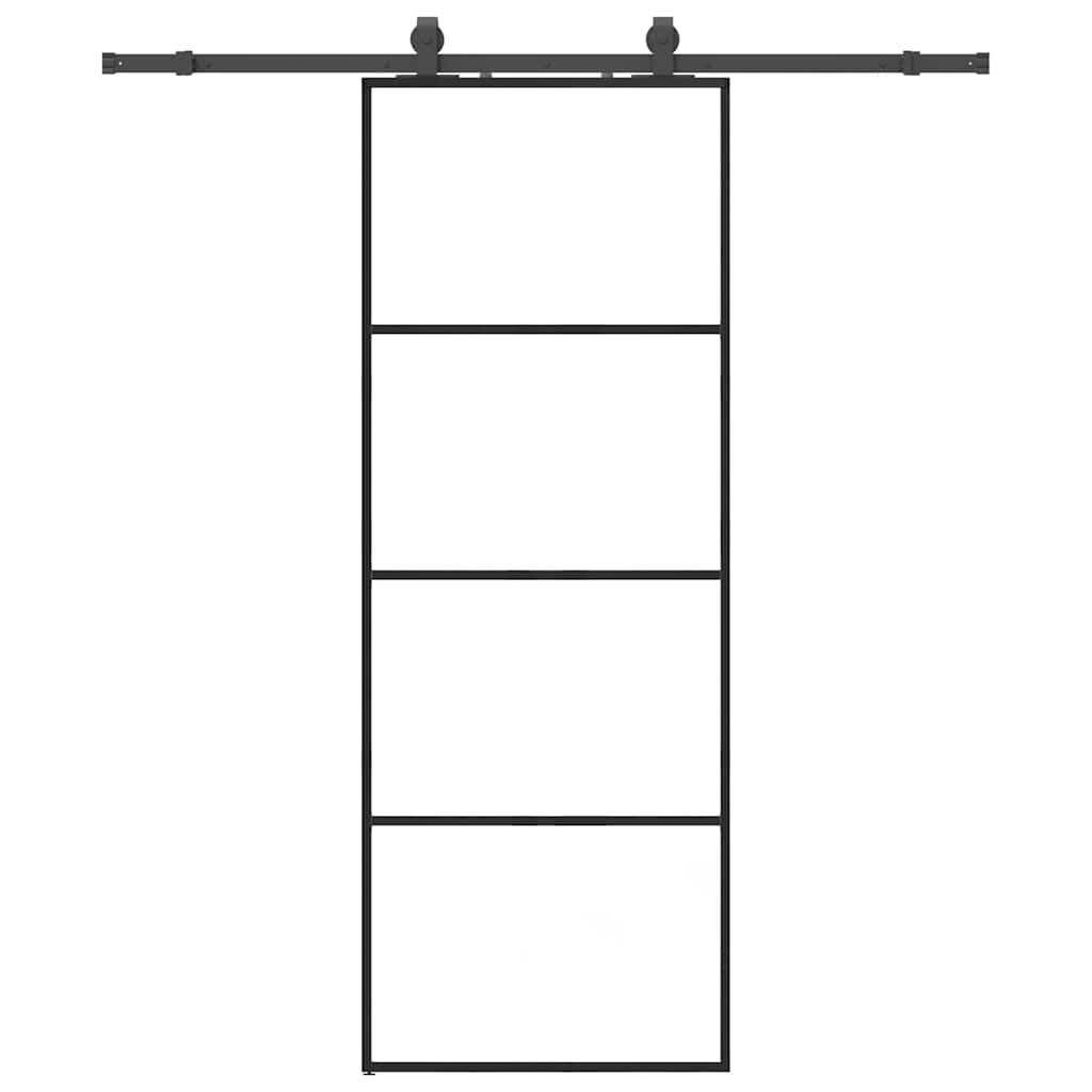 vidaXL Ușă glisantă cu set de feronerie neagră 76x205 cm Sticlă ESG vidaXL Ușă glisantă cu set de feronerie neagră 76x205 cm Sticlă ESG