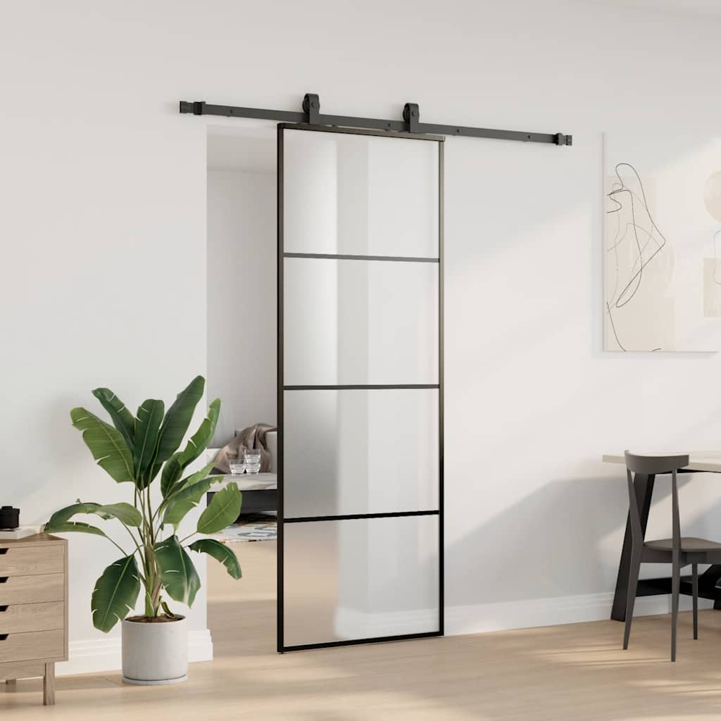 vidaXL Ușă glisantă cu set de feronerie neagră 76x205 cm Sticlă ESG vidaXL Ușă glisantă cu set de feronerie neagră 76x205 cm Sticlă ESG