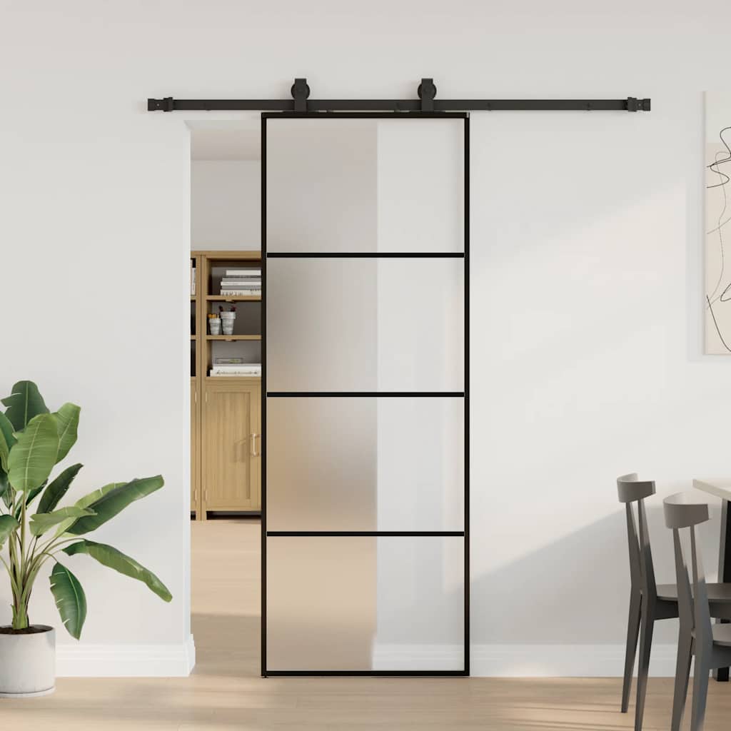 vidaXL Ușă glisantă cu set de feronerie neagră 76x205 cm Sticlă ESG vidaXL Ușă glisantă cu set de feronerie neagră 76x205 cm Sticlă ESG