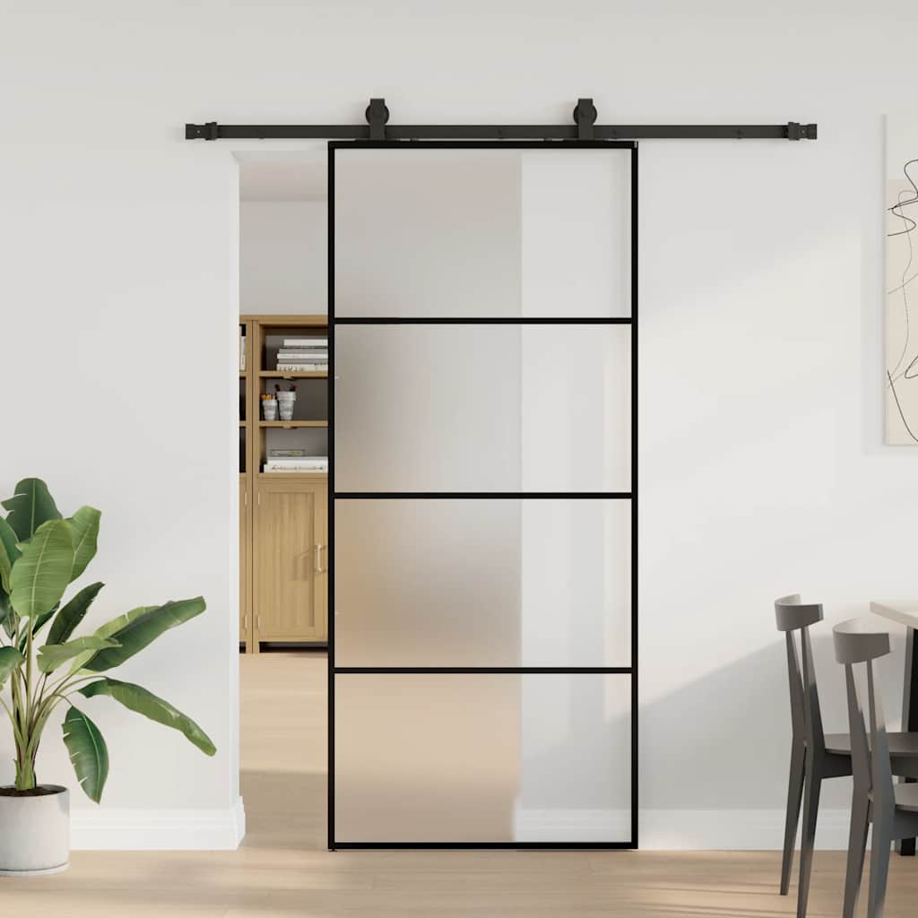 vidaXL Ușă glisantă cu set de feronerie neagră 90x205 cm Sticlă ESG vidaXL Ușă glisantă cu set de feronerie neagră 90x205 cm Sticlă ESG