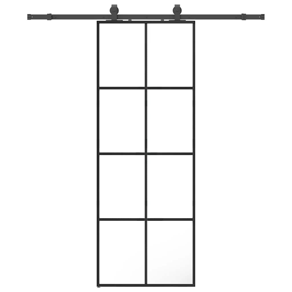 vidaXL Ușă glisantă cu set de feronerie neagră 76x205 cm Sticlă ESG vidaXL Ușă glisantă cu set de feronerie neagră 76x205 cm Sticlă ESG