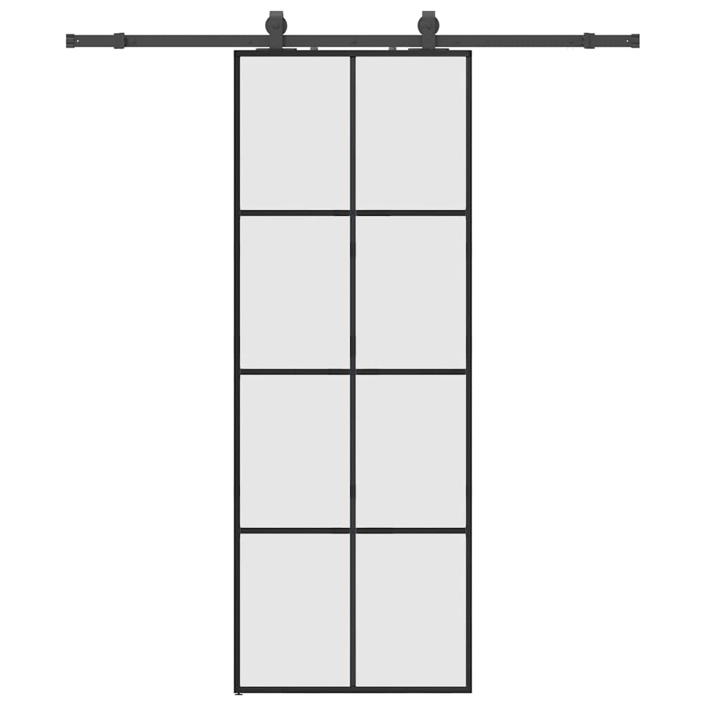 vidaXL Ușă glisantă cu set de feronerie neagră 76x205 cm Sticlă ESG vidaXL Ușă glisantă cu set de feronerie neagră 76x205 cm Sticlă ESG