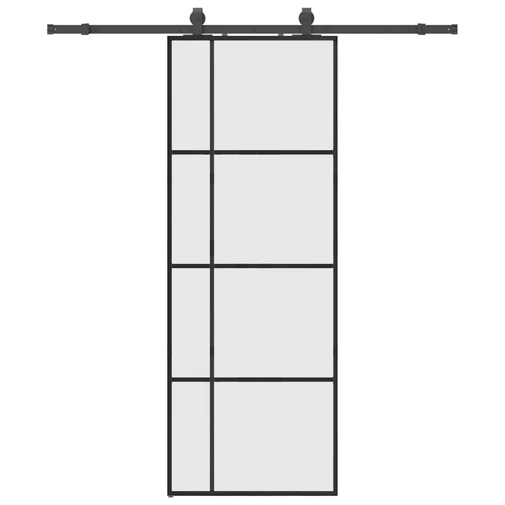 vidaXL Ușă glisantă cu set de feronerie neagră 76x205 cm Sticlă ESG vidaXL Ușă glisantă cu set de feronerie neagră 76x205 cm Sticlă ESG