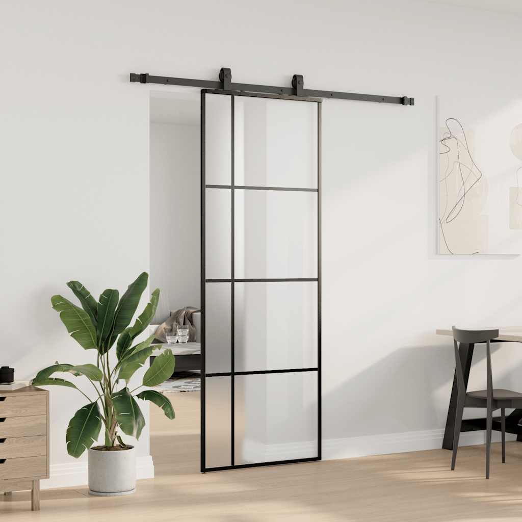 vidaXL Ușă glisantă cu set de feronerie neagră 76x205 cm Sticlă ESG vidaXL Ușă glisantă cu set de feronerie neagră 76x205 cm Sticlă ESG