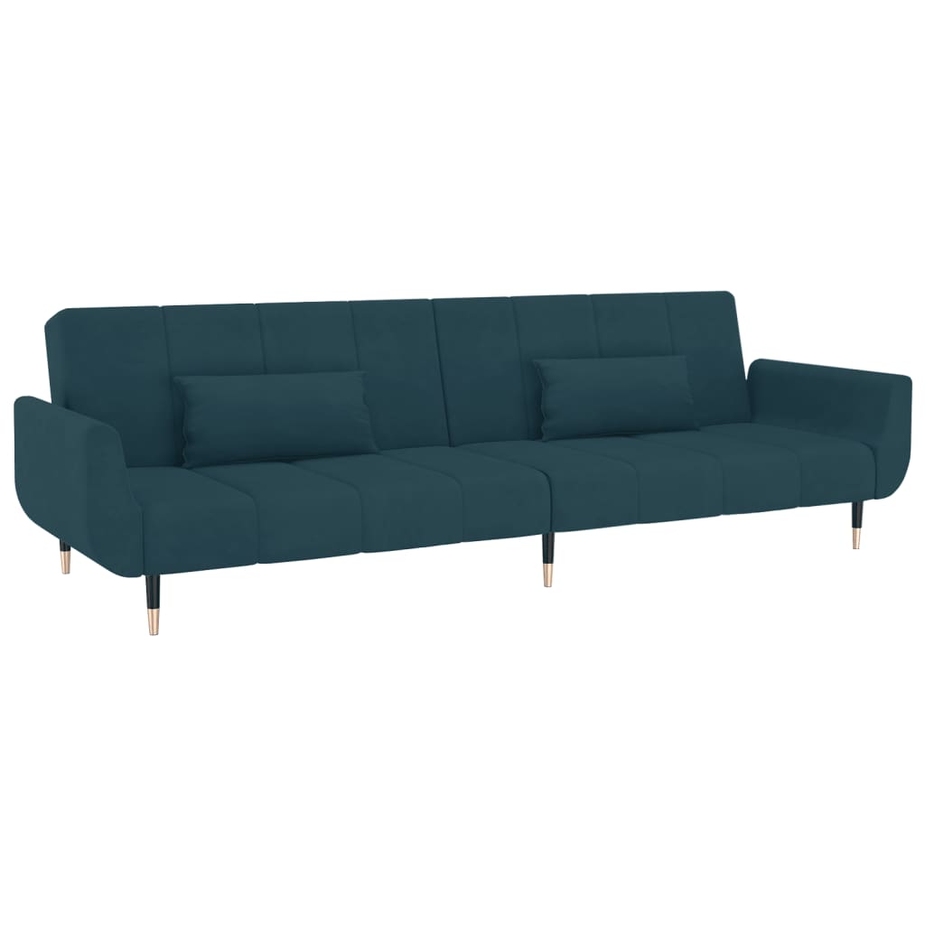 vidaXL Canapea extensibilă cu 2 locuri, 2 perne, albastru, catifea vidaXL Canapea extensibilă cu 2 locuri, 2 perne, albastru, catifea