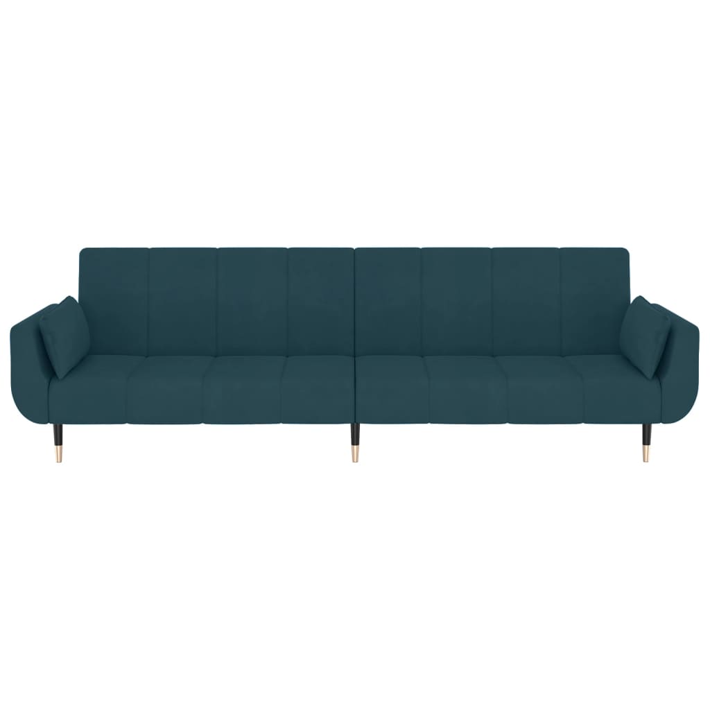 vidaXL Canapea extensibilă cu 2 locuri, 2 perne, albastru, catifea vidaXL Canapea extensibilă cu 2 locuri, 2 perne, albastru, catifea