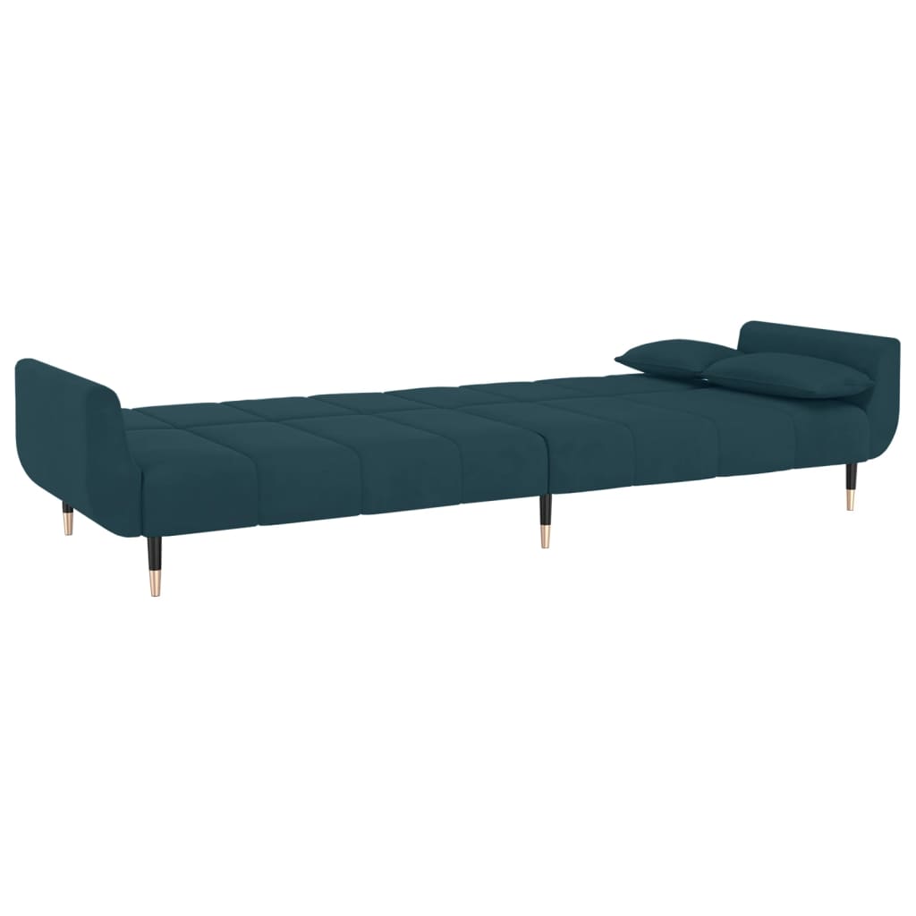 vidaXL Canapea extensibilă cu 2 locuri, 2 perne, albastru, catifea vidaXL Canapea extensibilă cu 2 locuri, 2 perne, albastru, catifea