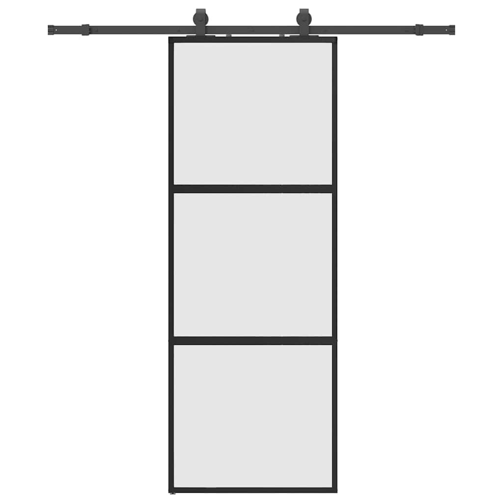 vidaXL Ușă glisantă cu set feronerie neagră 76x205cm sticlă securizată vidaXL Ușă glisantă cu set feronerie neagră 76x205cm sticlă securizată