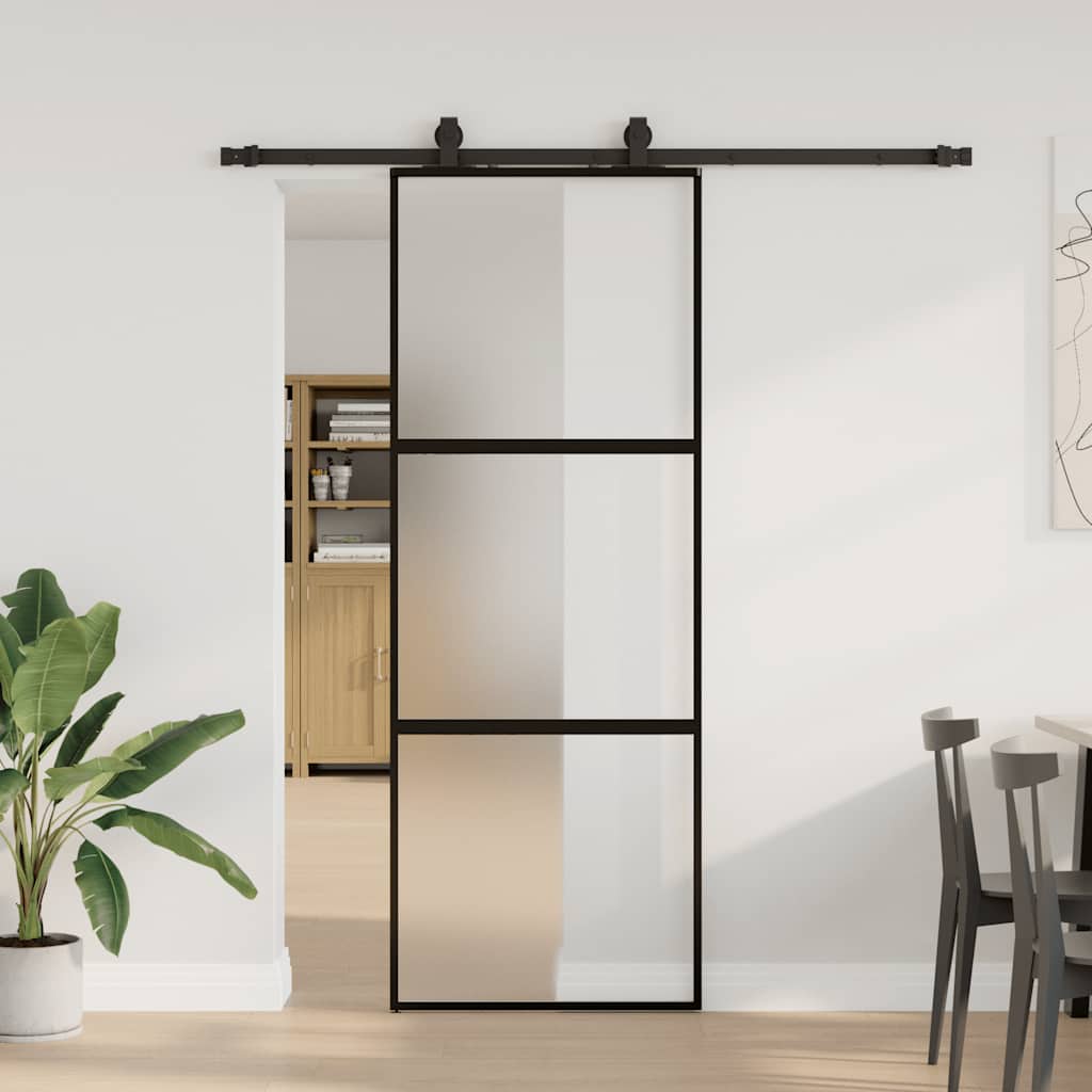 vidaXL Ușă glisantă cu set feronerie neagră 76x205cm sticlă securizată vidaXL Ușă glisantă cu set feronerie neagră 76x205cm sticlă securizată