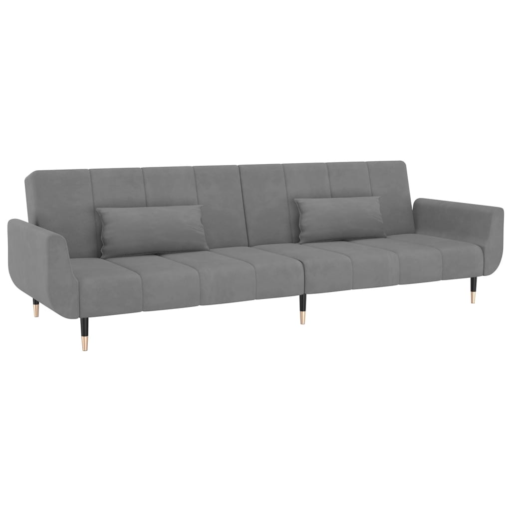 vidaXL Canapea extensibilă cu 2 locuri, 2 perne, gri deschis, catifea