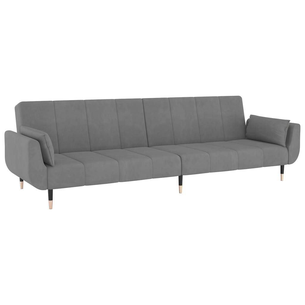 vidaXL Canapea extensibilă cu 2 locuri, 2 perne, gri deschis, catifea