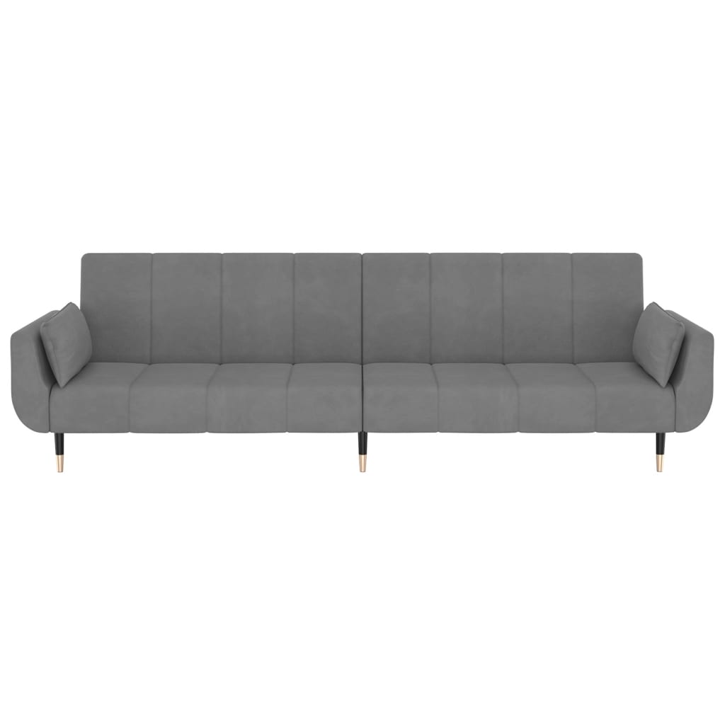 vidaXL Canapea extensibilă cu 2 locuri, 2 perne, gri deschis, catifea