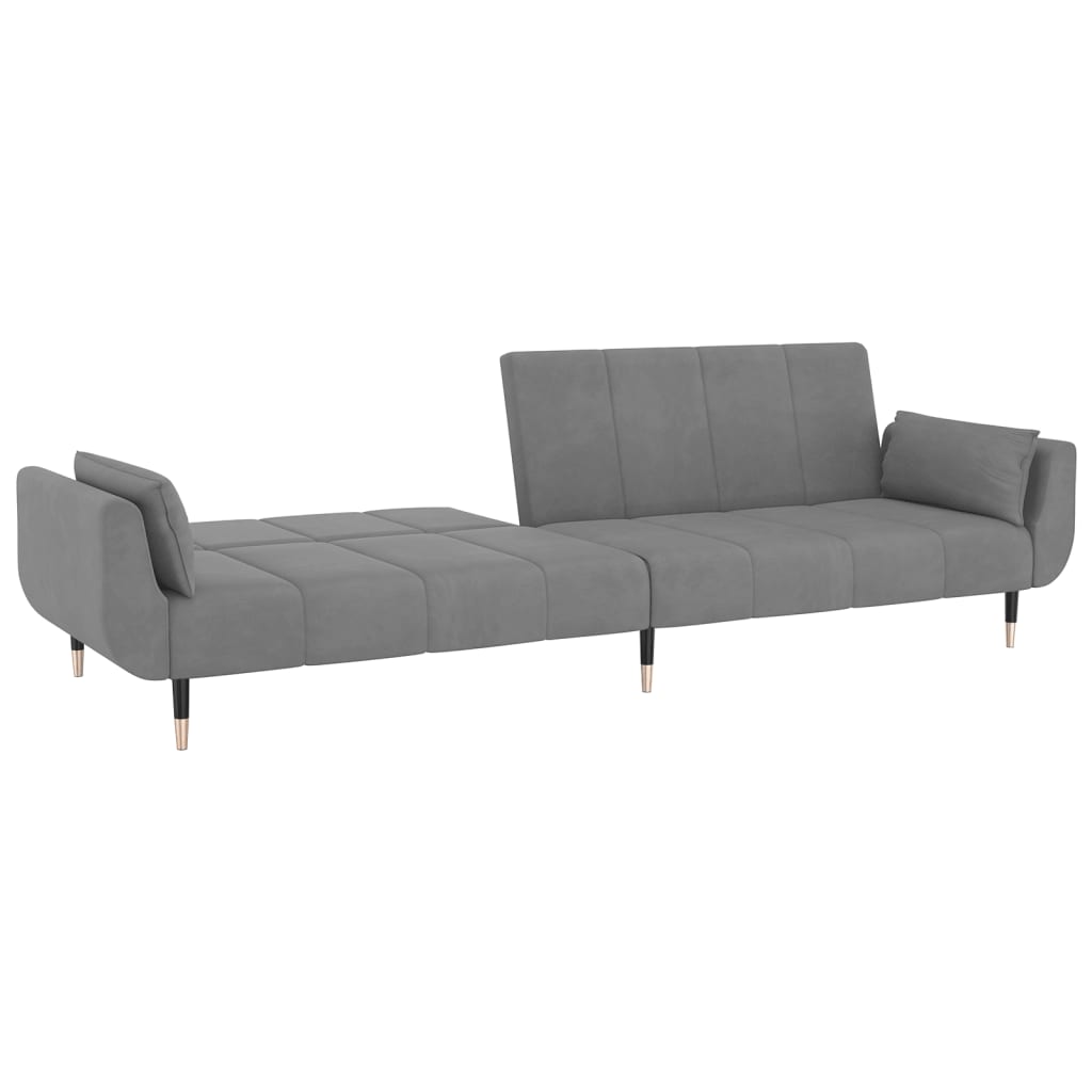 vidaXL Canapea extensibilă cu 2 locuri, 2 perne, gri deschis, catifea
