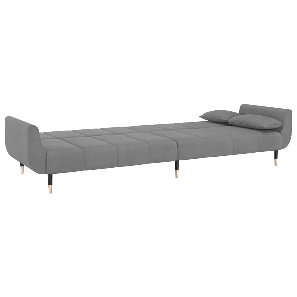 vidaXL Canapea extensibilă cu 2 locuri, 2 perne, gri deschis, catifea