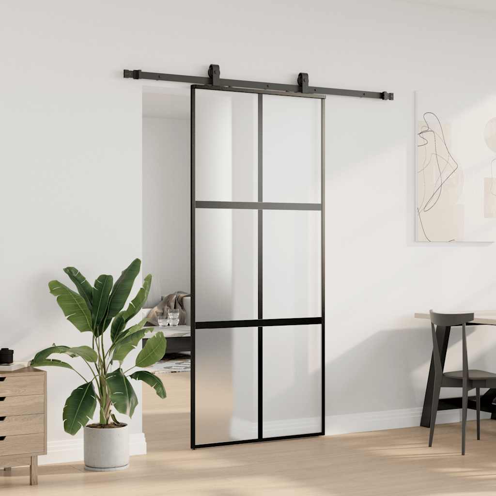 vidaXL Ușă glisantă cu set feronerie neagră 90x205cm sticlă securizată vidaXL Ușă glisantă cu set feronerie neagră 90x205cm sticlă securizată