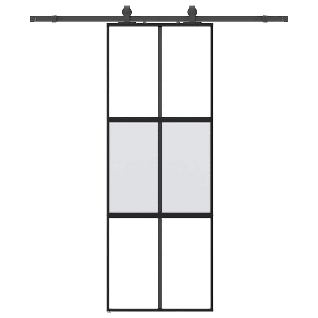 vidaXL Ușă glisantă cu set feronerie neagră 76x205cm sticlă securizată vidaXL Ușă glisantă cu set feronerie neagră 76x205cm sticlă securizată