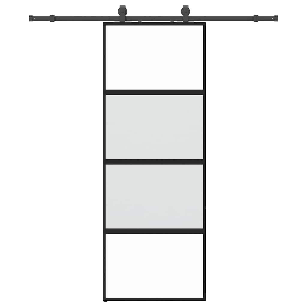 vidaXL Ușă glisantă cu set feronerie neagră 76x205cm sticlă securizată vidaXL Ușă glisantă cu set feronerie neagră 76x205cm sticlă securizată