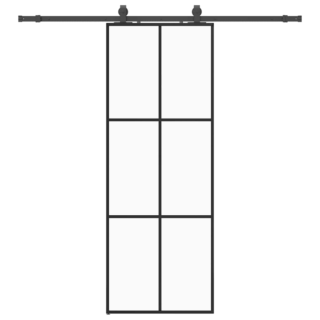vidaXL Ușă glisantă cu set de feronerie neagră 76x205 cm Sticlă ESG vidaXL Ușă glisantă cu set de feronerie neagră 76x205 cm Sticlă ESG