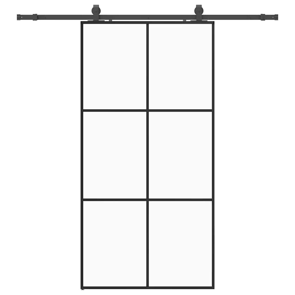 vidaXL Ușă glisantă cu set de feronerie neagră 102x205 cm Sticlă ESG vidaXL Ușă glisantă cu set de feronerie neagră 102x205 cm Sticlă ESG