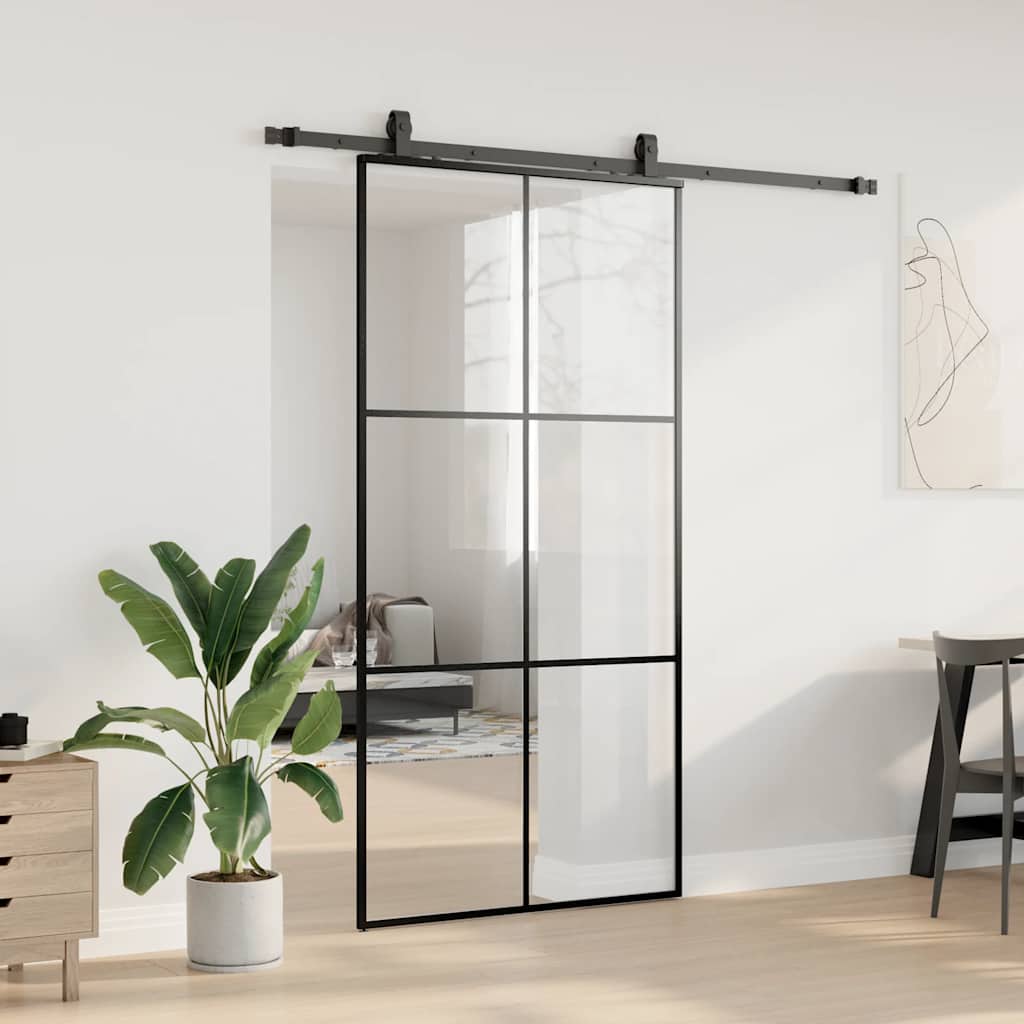 vidaXL Ușă glisantă cu set de feronerie neagră 102x205 cm Sticlă ESG vidaXL Ușă glisantă cu set de feronerie neagră 102x205 cm Sticlă ESG