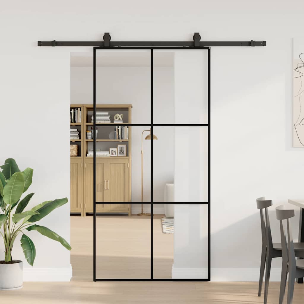 vidaXL Ușă glisantă cu set de feronerie neagră 102x205 cm Sticlă ESG vidaXL Ușă glisantă cu set de feronerie neagră 102x205 cm Sticlă ESG